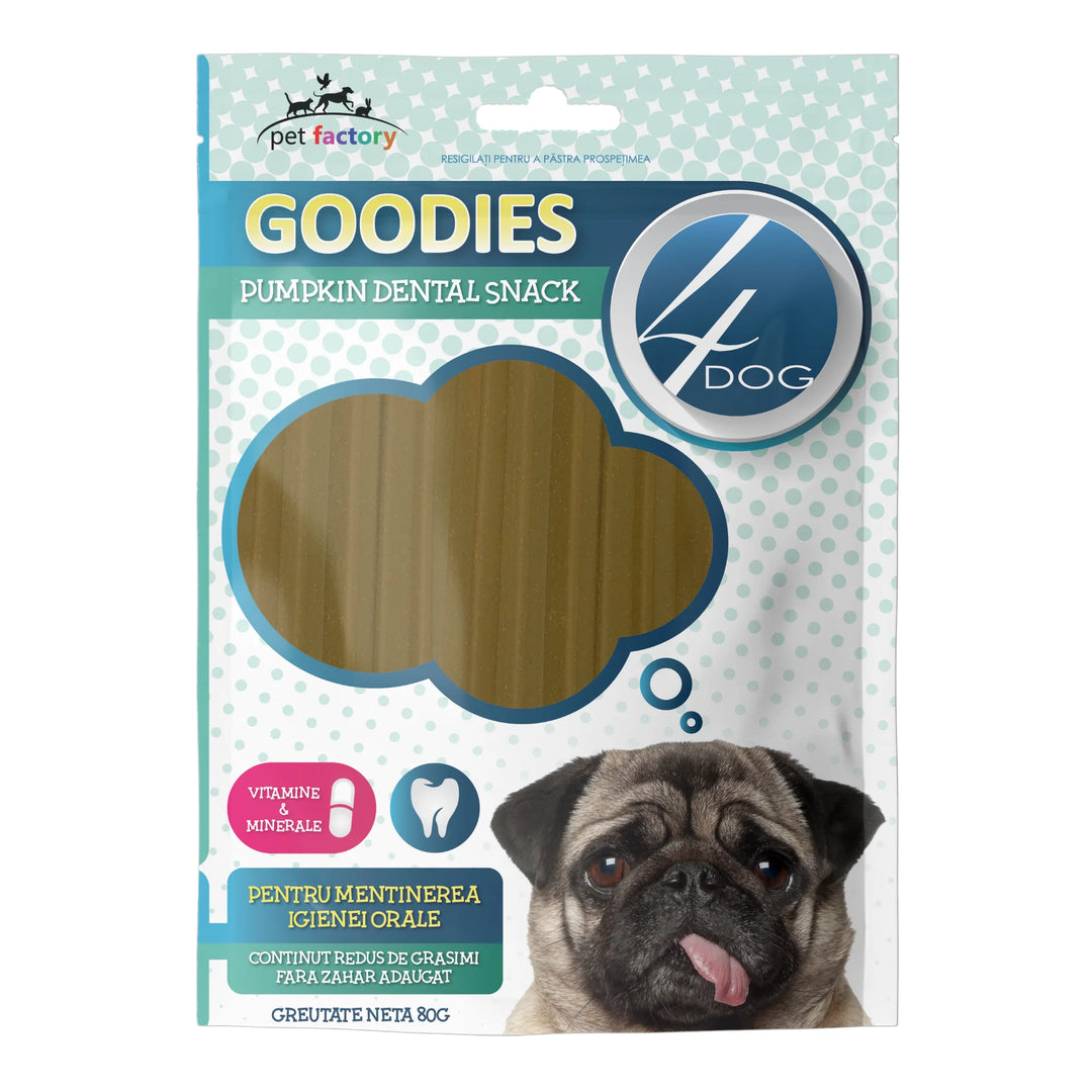 Recompense câine adult dental sticks cu dovlecel și vitamine, 4DOG GOODIES, 80g