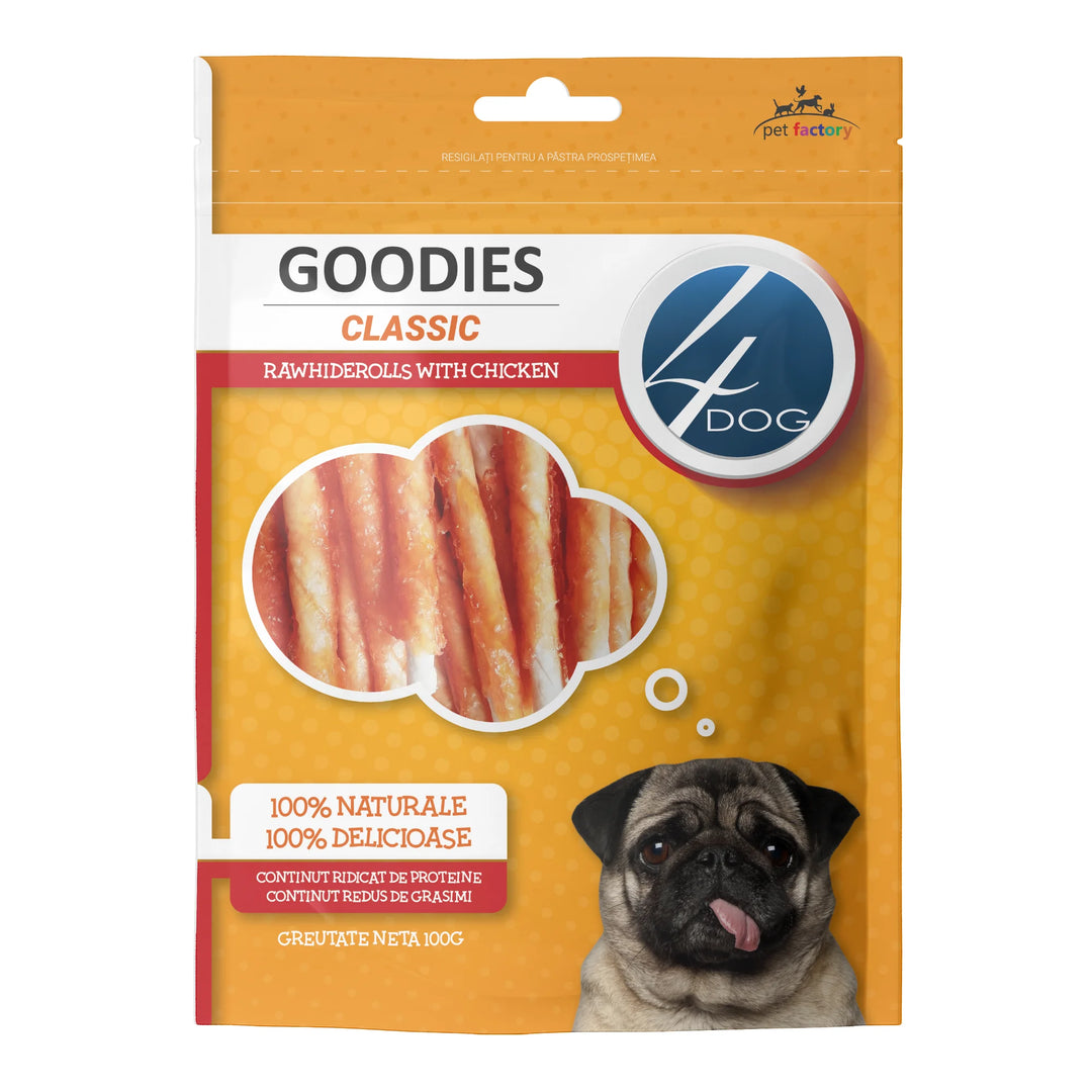 Recompense premium adult, 4DOG GOODIES, piele presata și pui, 100g