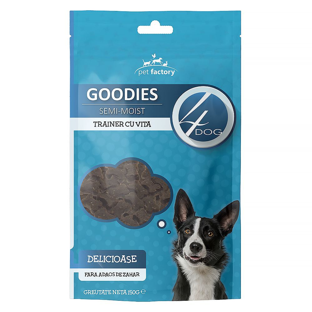 Recompense dresaj câini adulti, 4DOG GOODIES, vita, 150g - gustari nutritive pentru energie și masa musculara