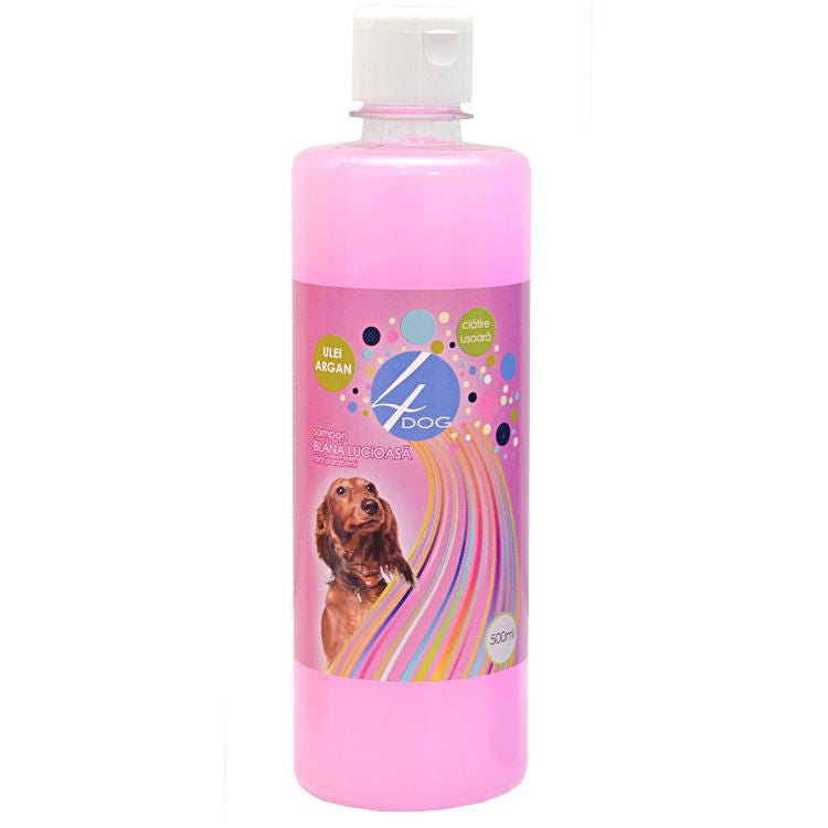 Șampon profesional pentru câine 4DOG blana strălucitoare 500ml - formula cu provitamina b5 și ulei de argan pentru îngrijire avansată