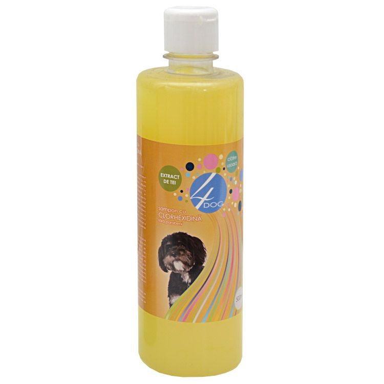 Șampon antiseptic pentru câini, 4DOG, cu clorhexidină și extract de tei, 500ml, pentru îngrijire blândă și protecție antimicrobiană