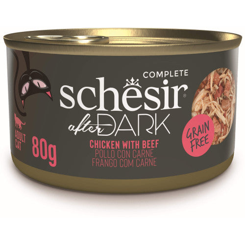 Hrana umeda pentru pisici Schesir After Dark Conservă, supă cu Pui şi Vită 80 gr