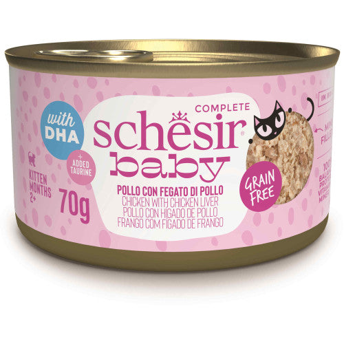 Hrana umeda pentru pisici Schesir Baby Conserva, Supă cu Pui şi Ficat 70 gr