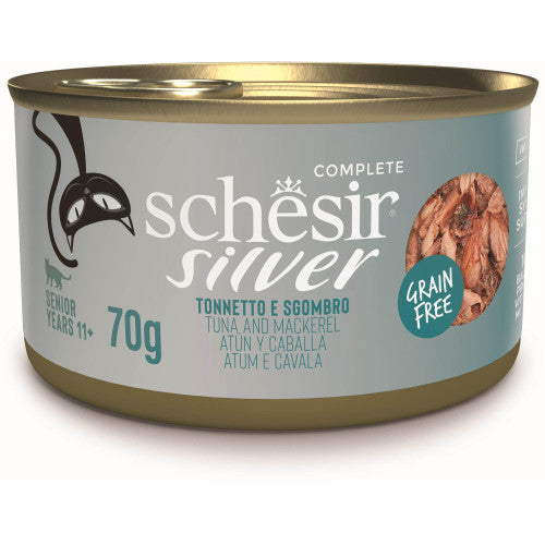 Hrana umeda pentru pisici Schesir Silver Conservă, cu Ton şi Macrou 70 gr