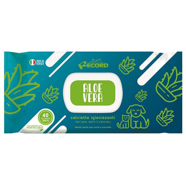 Șervețele umede antibacteriene pentru blana, RECORD cu aloe vera, 40 bucăți