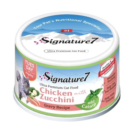 Signature7 Cat Hrana Umeda Reteta cu Pui in Sos de Dovlecei 70 Gr