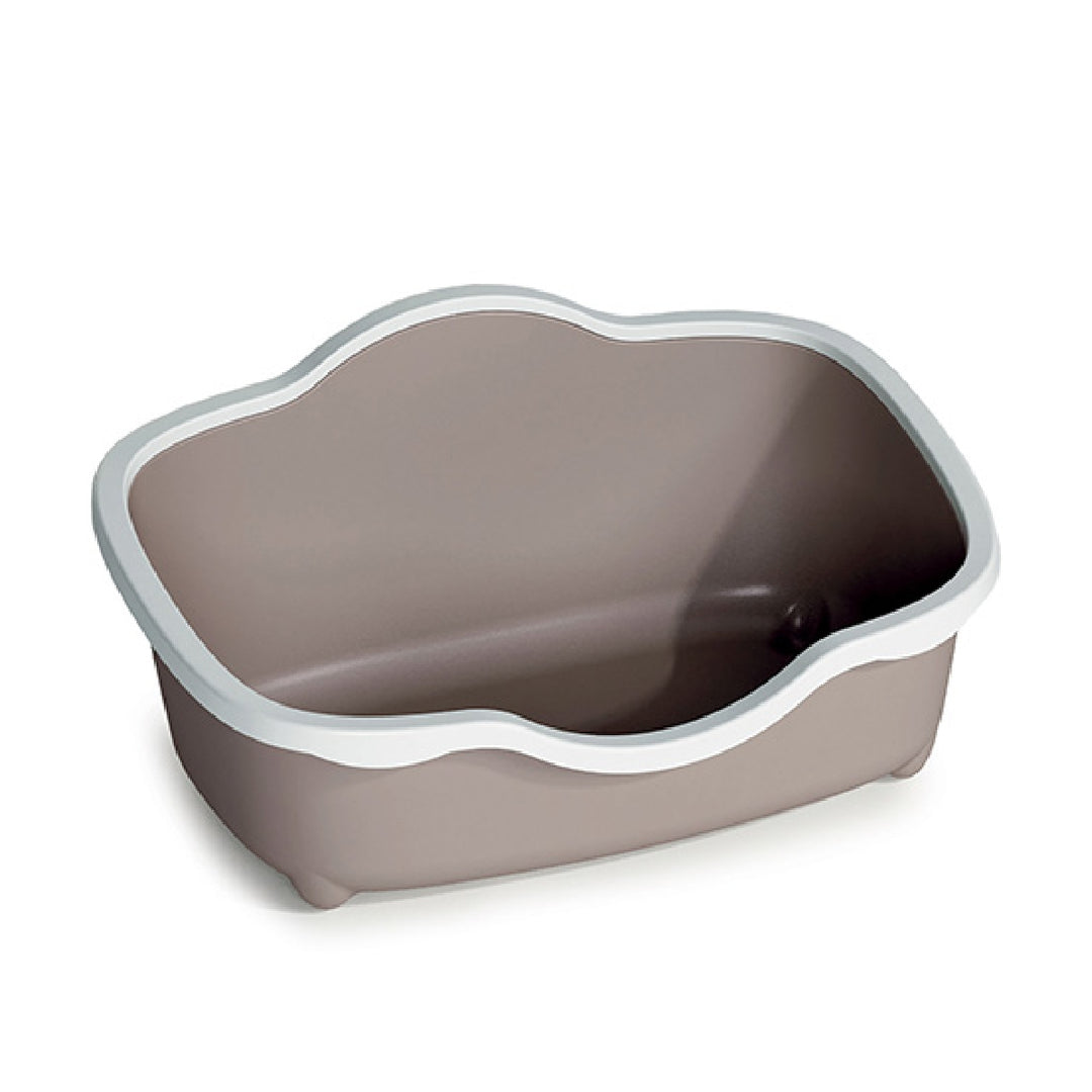 Litieră deschisă pentru pisici, STEFANPLAST - design modern, dimensiuni 56x38.5x26 cm, alb-crem, margine detasabilă, ușor de curățat