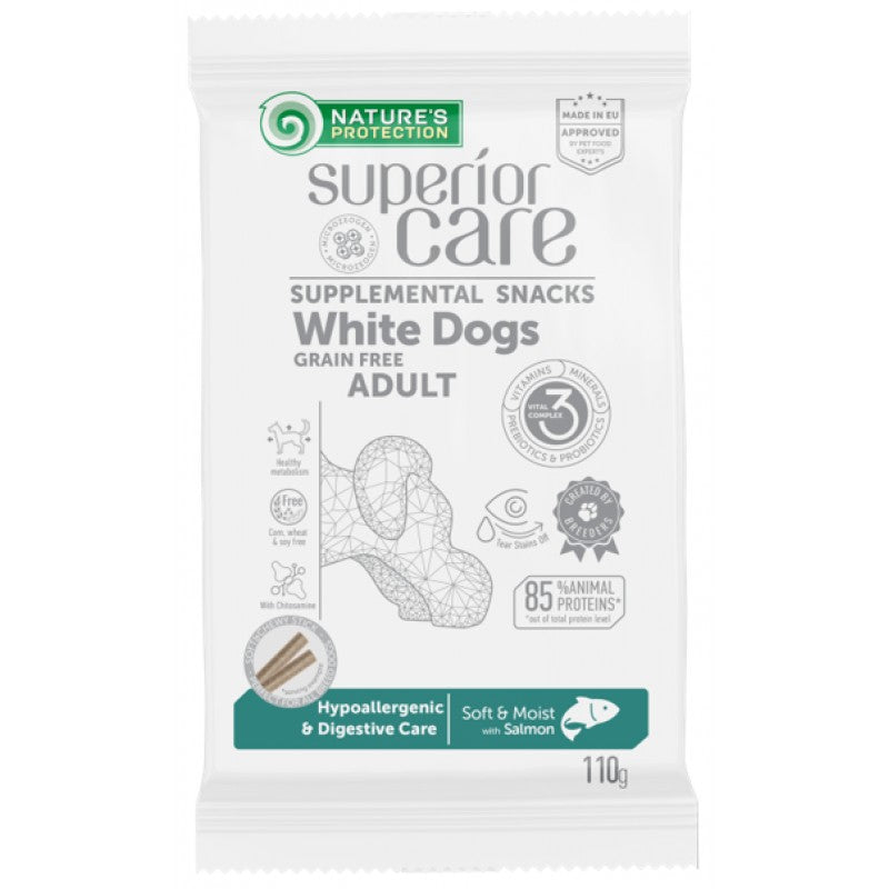 Superior Care White Dogs GF Snack Hypoallergenic  Digestive Care cu Somon 110 Gr