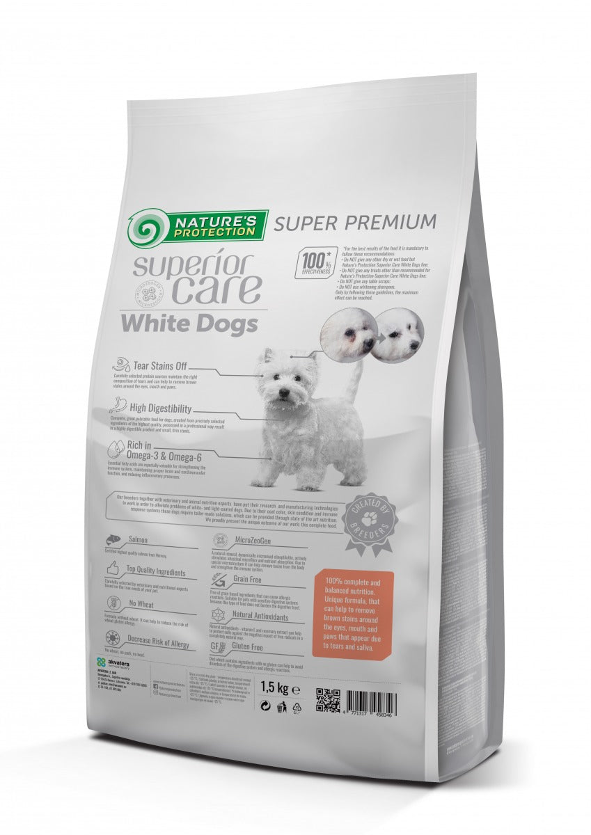 Superior Care White Dogs Small Mini Breeds Adult Grain Free cu Somon 1.5 Kg
