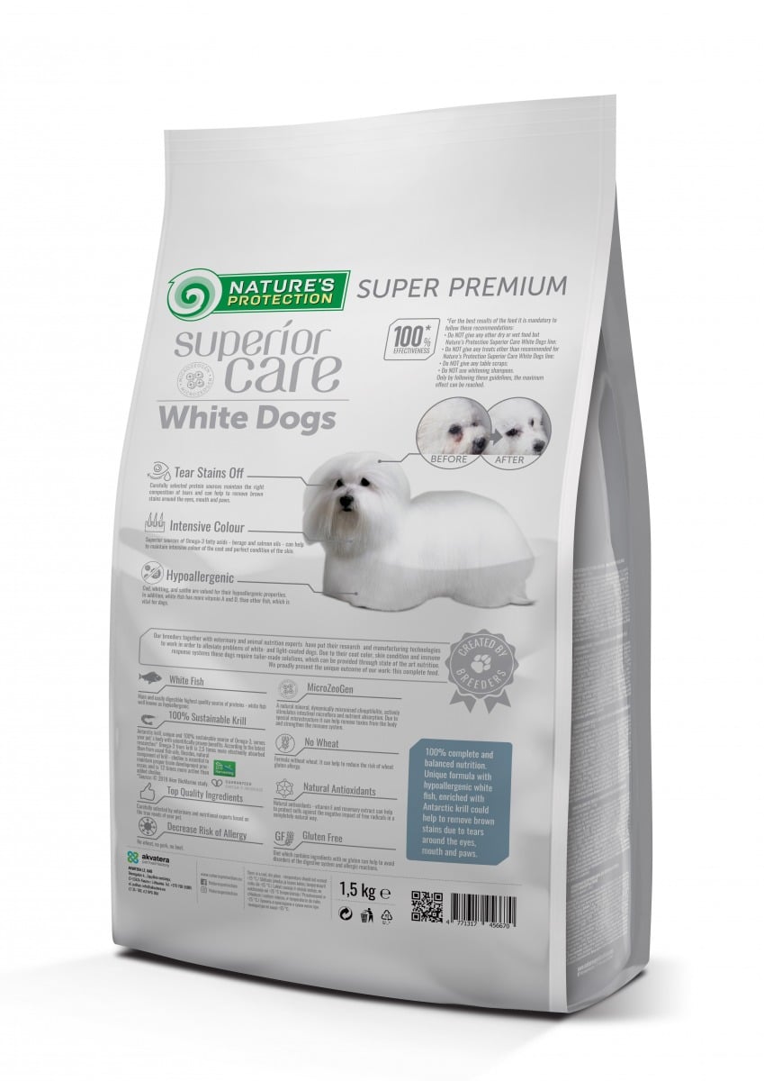 Superior Care White Dogs Grain Free Small Mini Breeds Adult cu Peste Alb 1.5 Kg