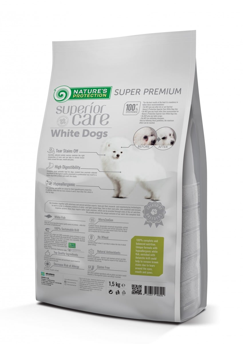 Superior Care White Dogs Grain Free Small Mini Breeds Junior cu Peste Alb 1.5 Kg