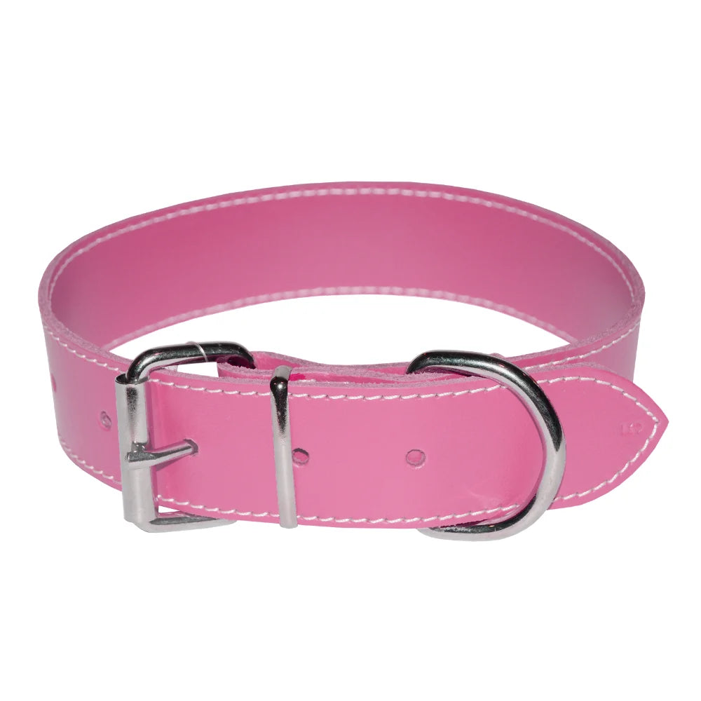 Zgardă din piele pentru câine, roz, 4DOG, nr. 3, 25mm x 530mm, pentru câini medii și mari, design modern și rezistent