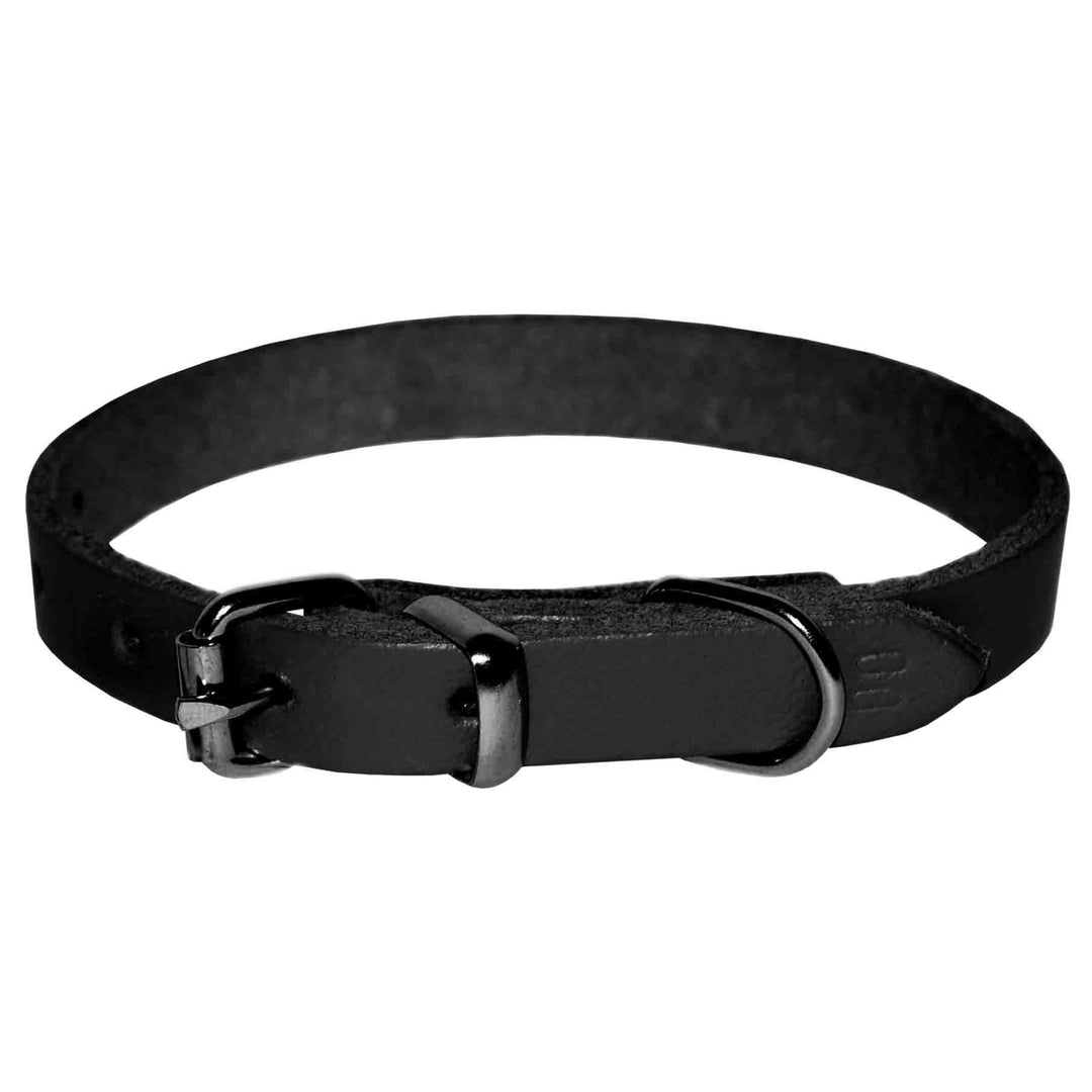 Zgardă eleganta din piele, 4DOG, pentru câini mici, neagra, 12 mm x 360 mm, model clasic rezistent și confortabil